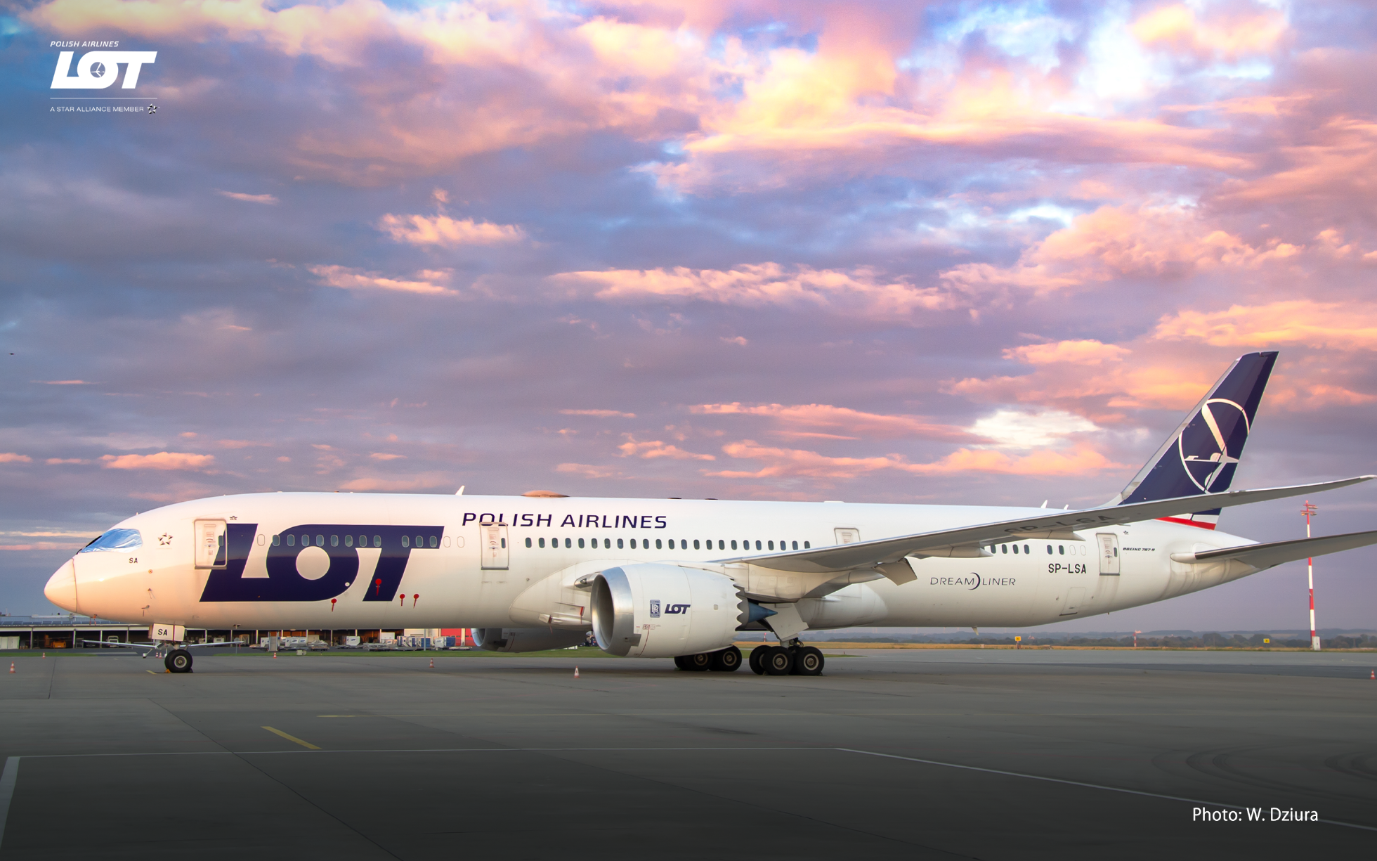 Dreamliner from the LOT fleet parked on the airport apron